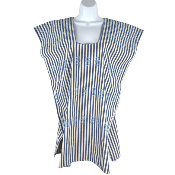 Tuckernuck Sullivan Embroidered Canvas Caftan Small Blue Striped Beach DR-1771 - Picture 3 of 11